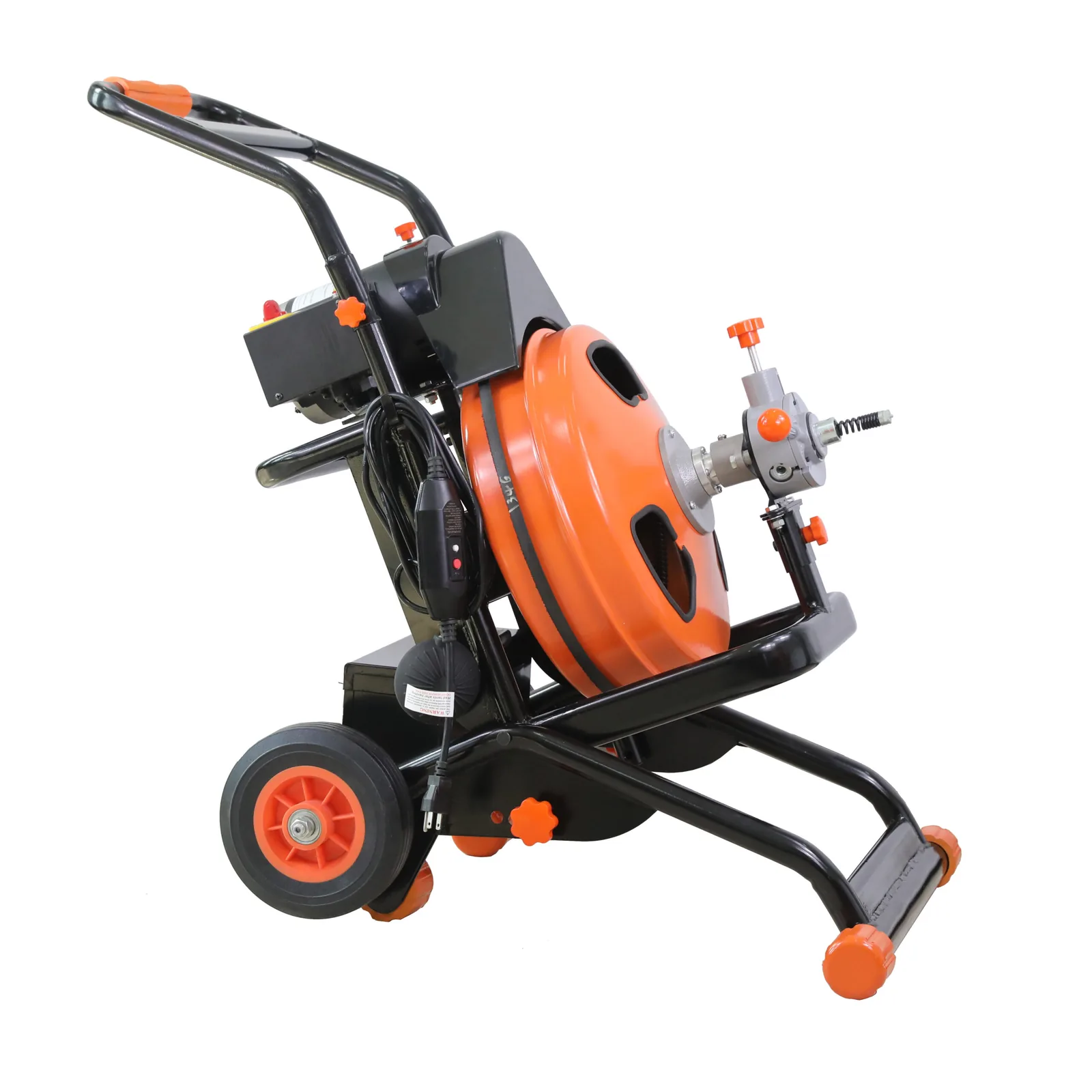 Drum-type drain cleaning machine for commercial and municipal drain cleaning